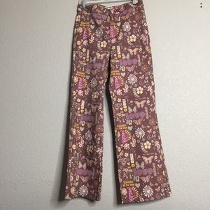 Free People Flair Hippie/Peace/1969 Print Pants 31 Flower Child Woodstock